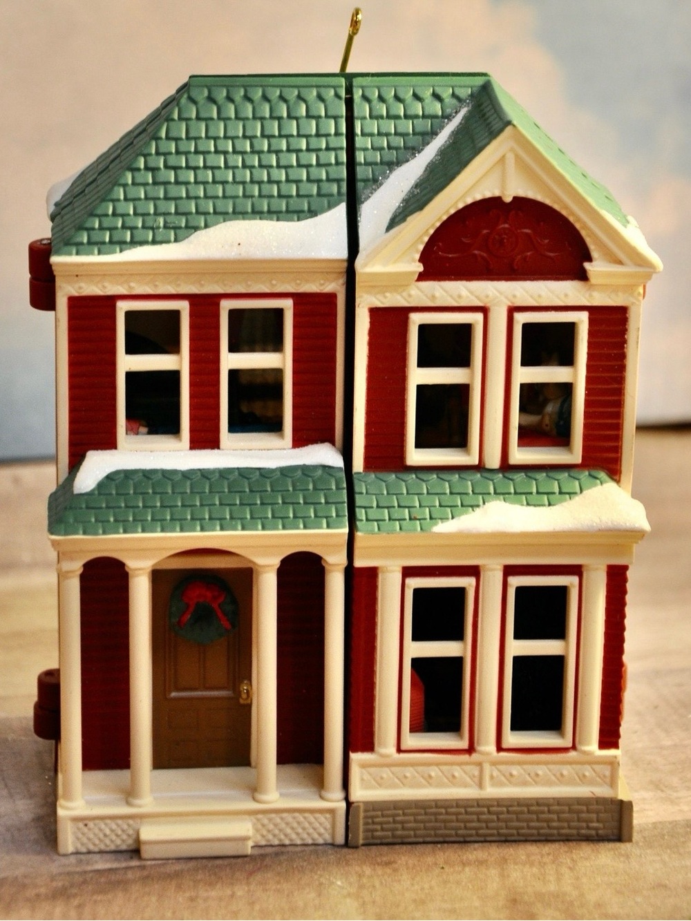 Hallmark Red and Green Victorian House Ornament with Cream Trim